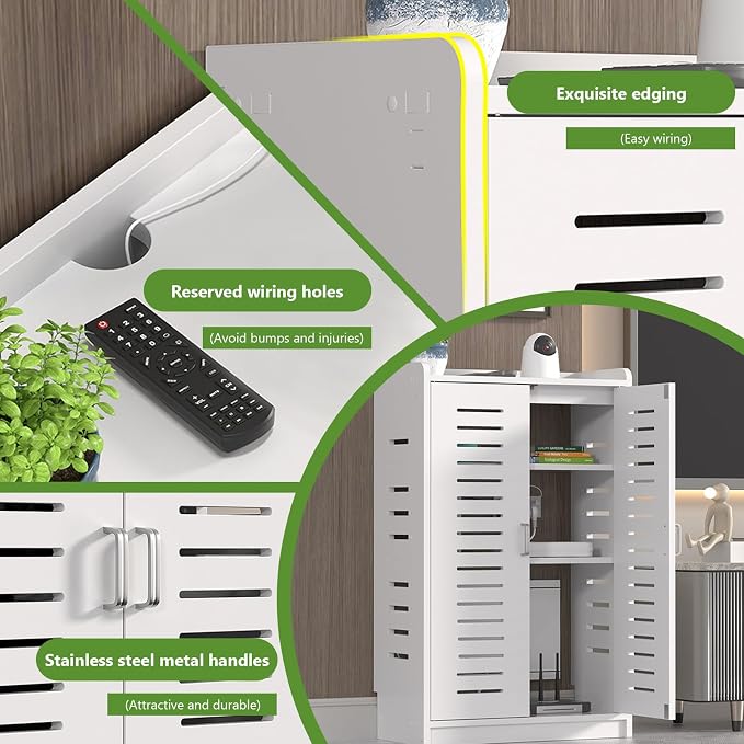 Large WiFi Router Cabinet 20''x31''x10'' Floor Standing Modem Organizer - Image 4