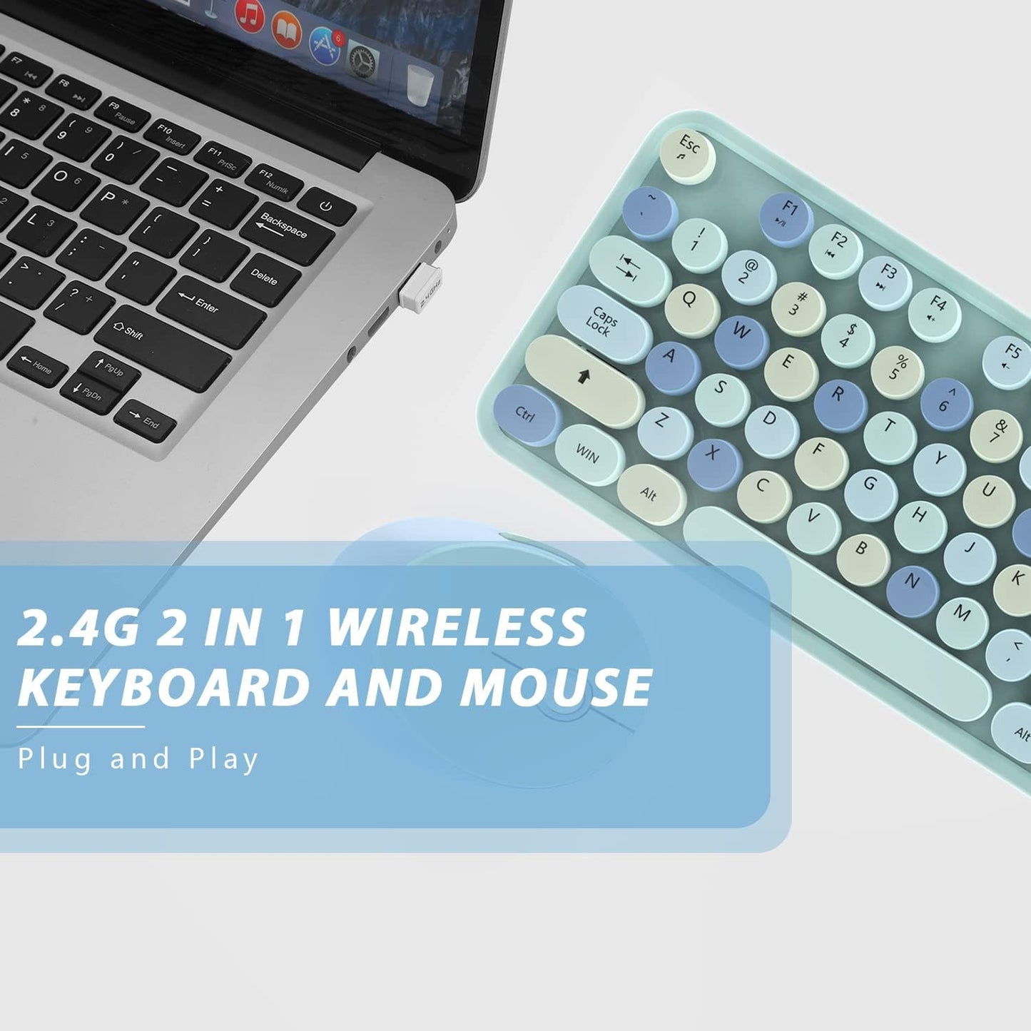 Wireless Keyboard and Mouse Combo, 2.4G Full-Sized Ergonomic Keyboard Mouse, 3 DPI Adjustable Cordless USB Keyboard and Mouse,for PC/Computer/Laptop/Windows/Mac(Blue)