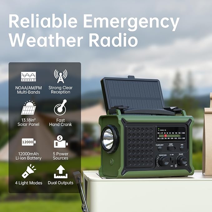 Solar Radio Emergency Hand Crank 12000mAh - Image 2