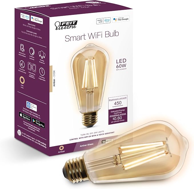 Feit Electric ST1960/FIL/AG 60 Watt Equivalent WiFi Dimmable, No Hub Required by FeitElectricCompany
