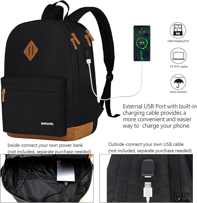 SUPACOOL Casual Laptop Backpack, Lunch bag, Pencil bag, School backpack - Image 5