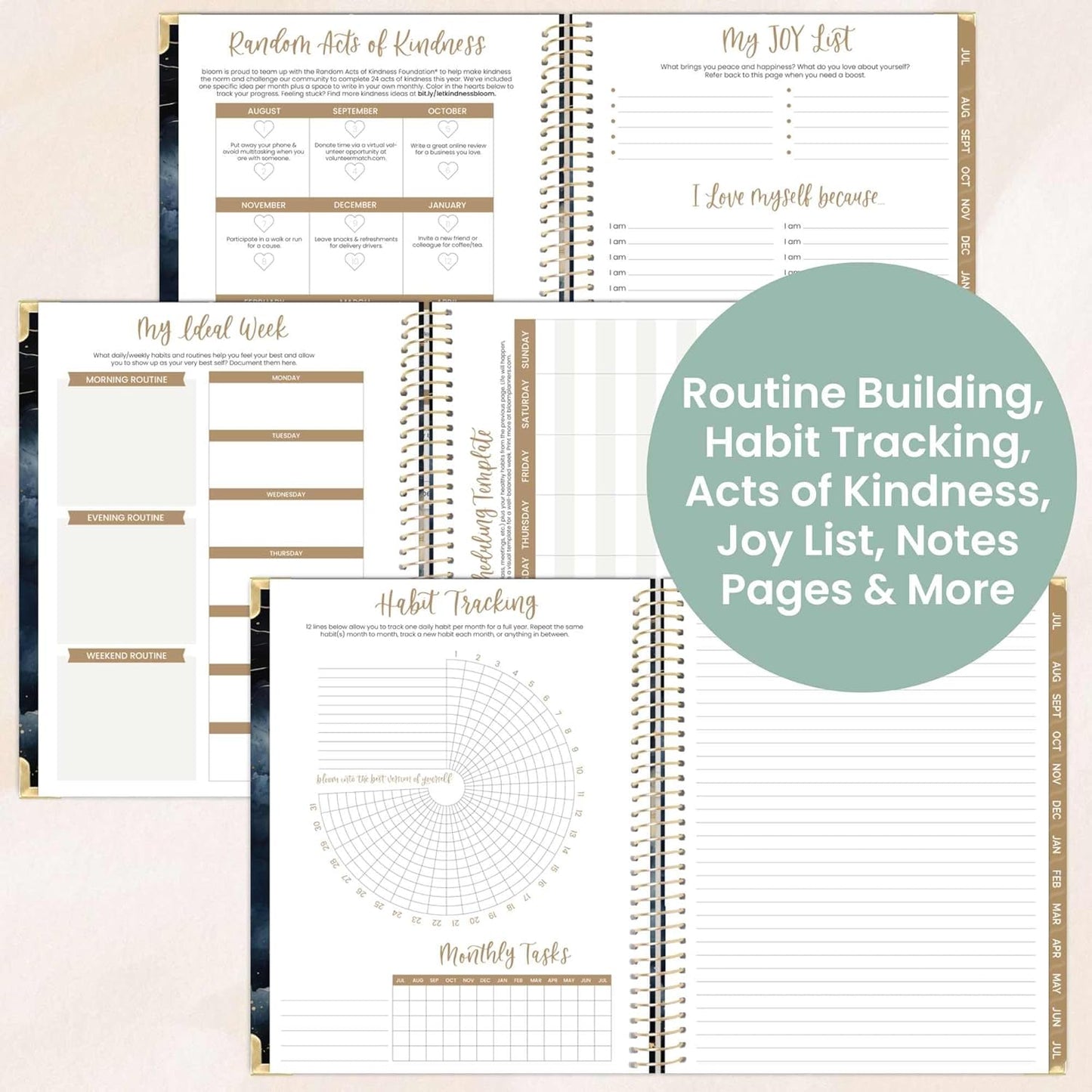 bloom daily planners HARDCOVER 2025-2026 (8.5" x 11") Academic Year Day Planner (July 2025 - July 2026) - Task Goal Organizer - Monthly & Weekly Inspirational Agenda Book - Midnight Sky