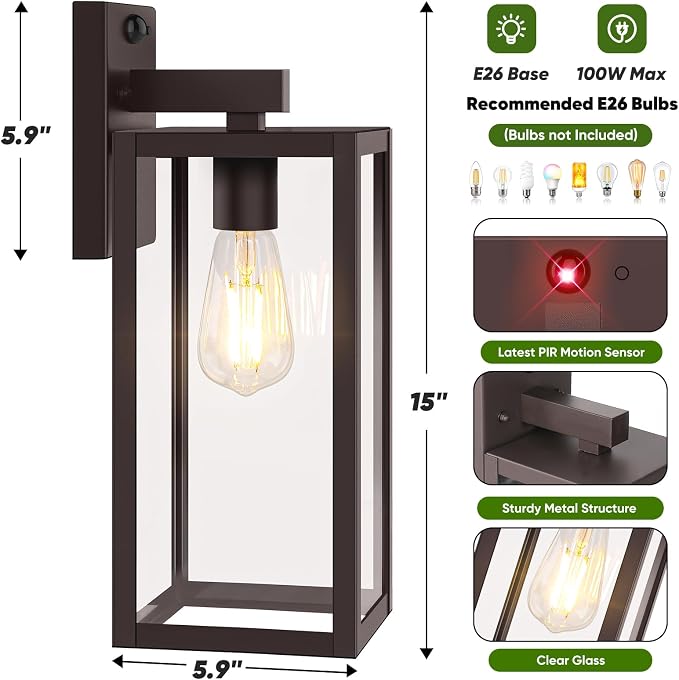 BesLowe Upgraded Motion Sensor Outdoor Wall Lights, 15” Dusk to Dawn Porch - Image 5
