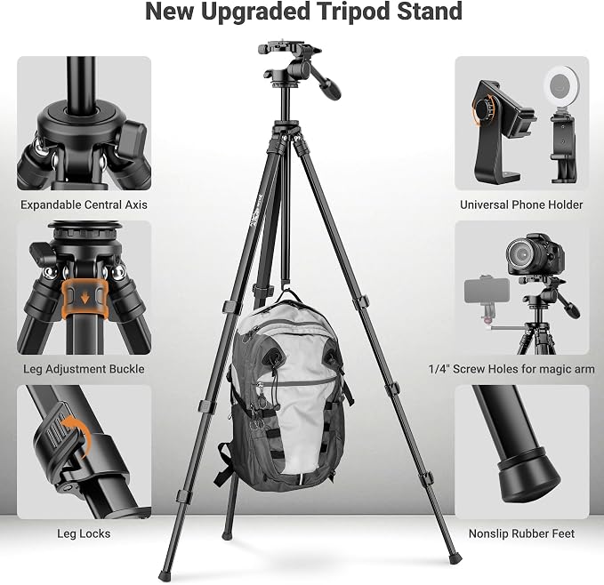Joilcan 66" Travel Tripod for Camera, Aluminum Compact Tripod - Image 7