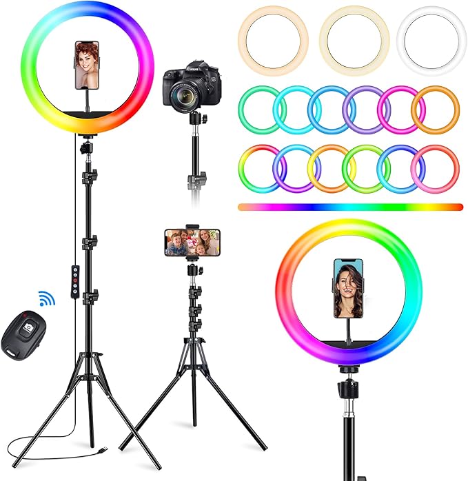 STALLY 10.2" Ring Light with Stand, 12 Dimming Levels, 32 Color Modes Selfie by STALLY