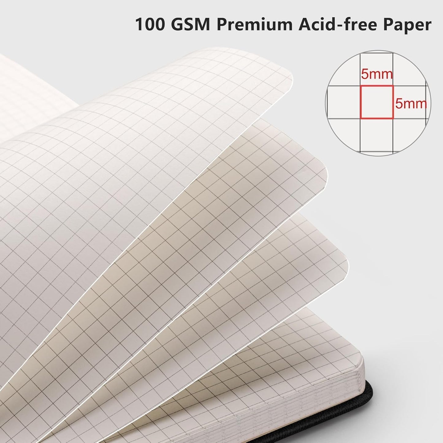 RETTACY Graph Grid Paper Notebook, 2-Pack, 192 Pages per Pack, A5 Medium Size (5.7'' x 8.3''), Leather Hardcover, 100 GSM Thick Paper, for School, Students, Math, Engineering (Black & Brown)