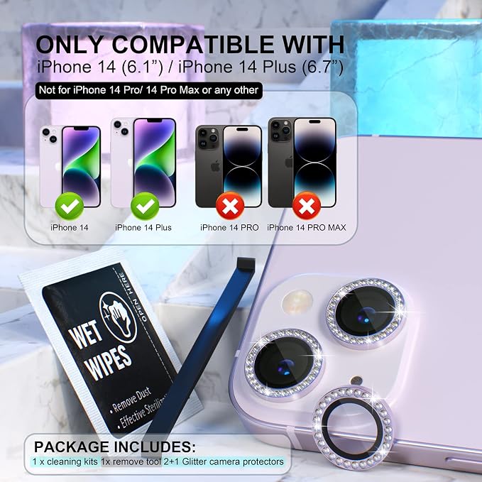 Choiche Compatible for iPhone 14 /iPhone 14 Plus Camera Lens Protector Bling - Image 2