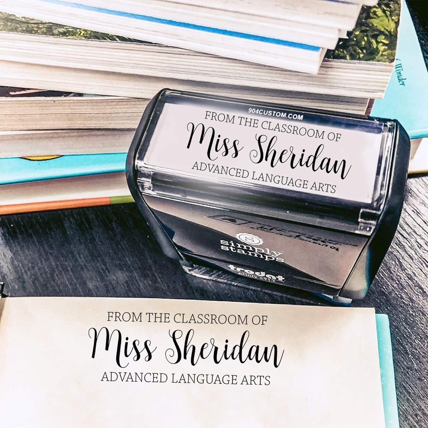 Custom Self-Inking Teacher Stamps | 49 Designs | Fun Phrases | Grading Made Easy | Classroom and Library Book Stamps (From The Classroom of Subject, Xtra Wide)