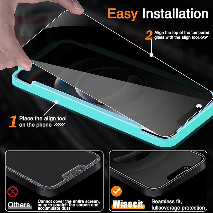 Wiaocit 3 Pack Tempered Glass Privacy Screen Protector - Image 3