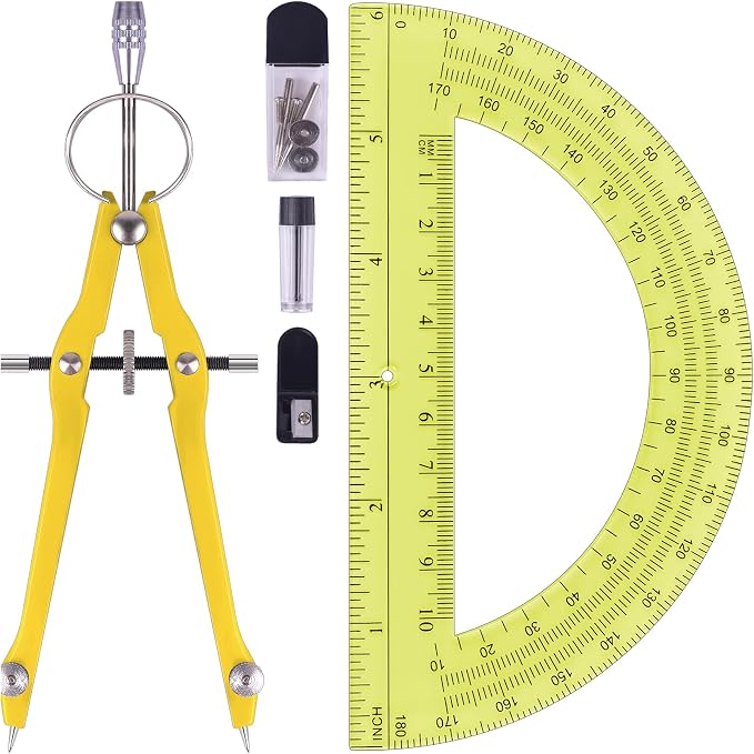 Unjoo Compass and Protractor Set, Professional Drawing Compass Tool, Metal by Unjoo
