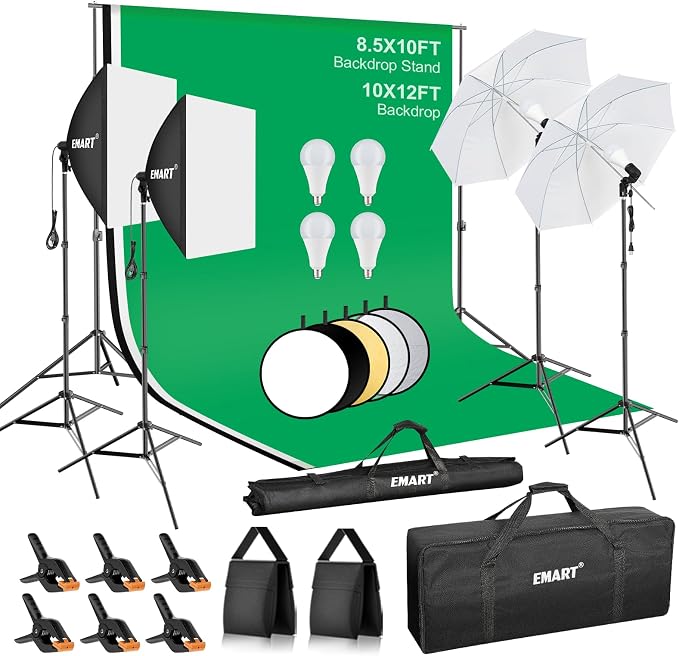 EMART 8.5 x 10 ft Backdrop Support System, Professional Photography Lighting Kit by EMART