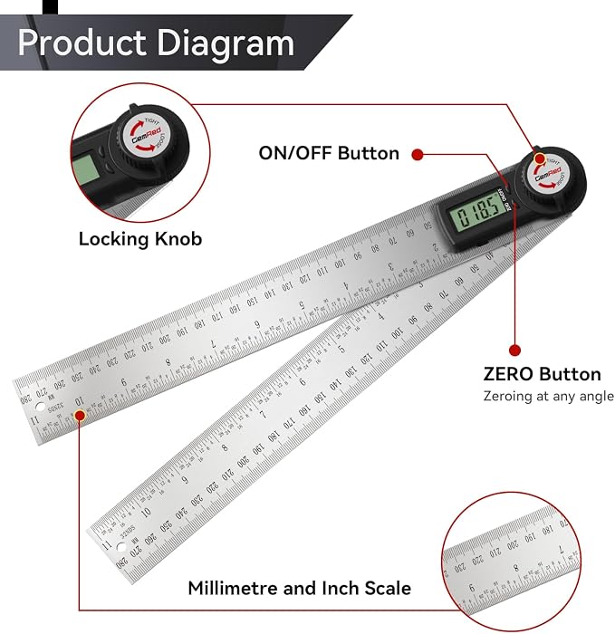 GemRed 82305 Digital Angle Finder Protractor - Image 2
