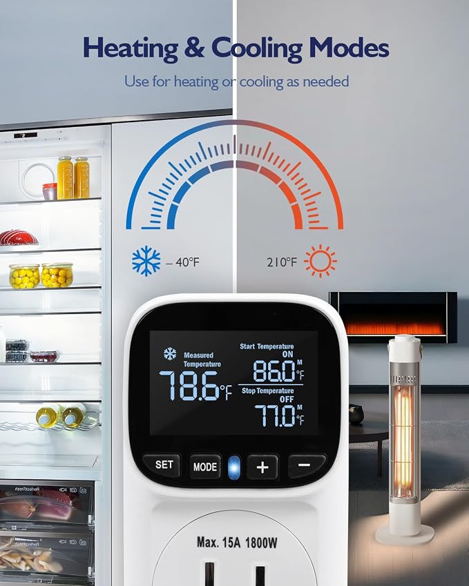 Digital Temperature Controller, Heating & Cooling Thermostat Plug Outlet - Image 3