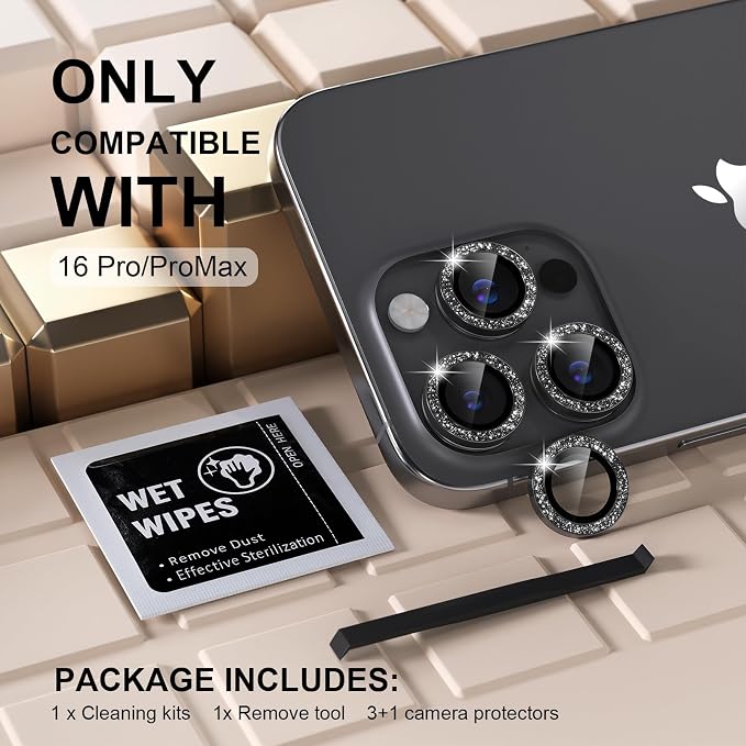 Misea Compatible for iPhone 16 Pro/iPhone 16 Pro Max Camera Lens Protector Bling - Image 2