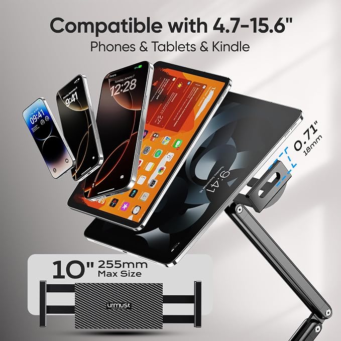 Urmust Tablet Stand for Desk, Adjustable iPad Holder for Bed, 360° Rotation - Image 6