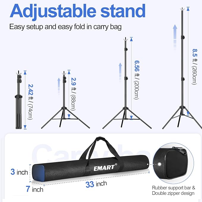 EMART Backdrop Stand 10x8.5ft Photo Studio Adjustable Background Stand Support - Image 3