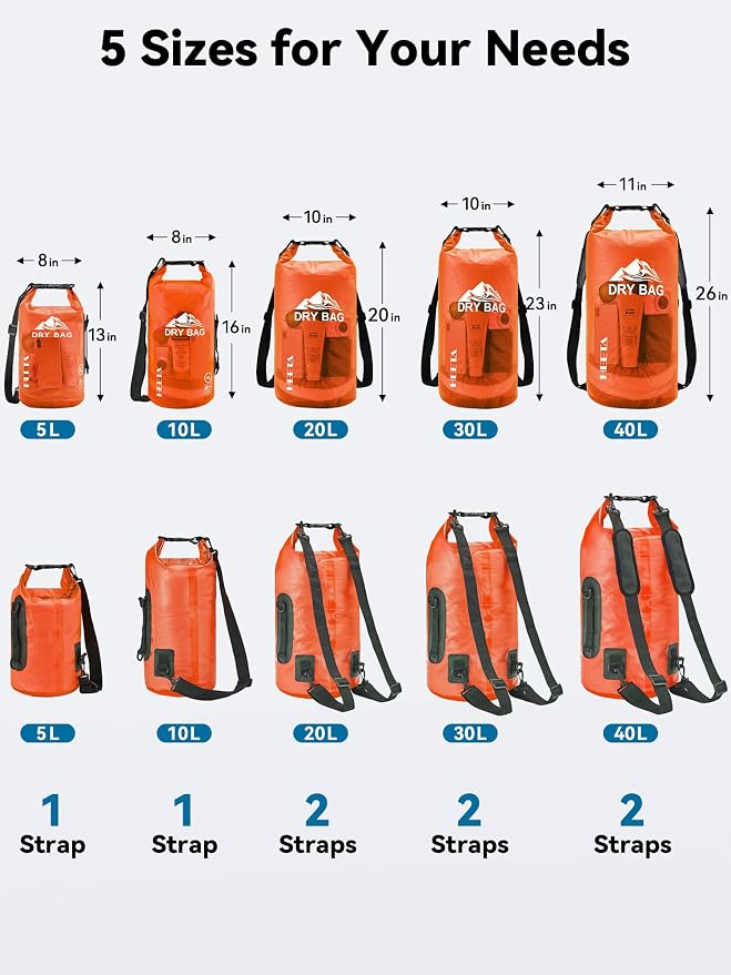 HEETA Dry Bag Waterproof for Women Men, 5L/10L/20L/30L/40L Roll Top Lightweight - Image 2