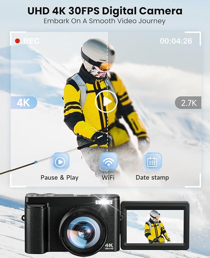 4K Digital Camera for Photography, WiFi Autofocus 64MP Vlogging Camera for - Image 2