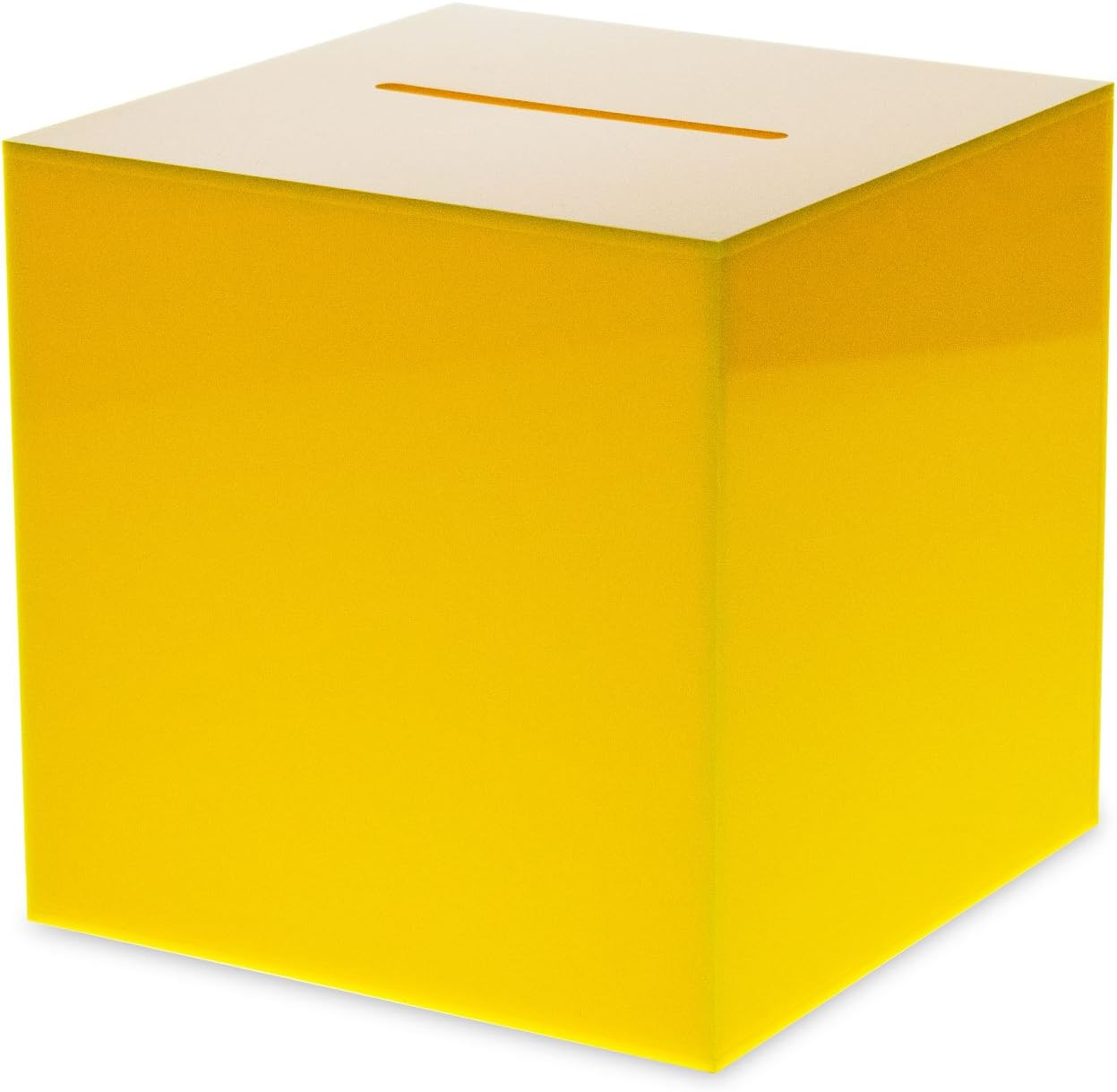 Source One Premium Acrylic Cube Donation Box with Deluxe Rear Open Door and Cam Lock Suggestion Box (6 Inch, Yellow)