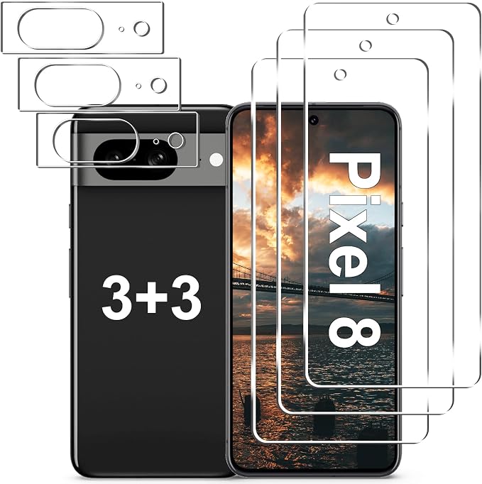 Pixel 8 Screen Protector + Camera Lens Protector, 9H Tempered Glass, by LXXMSXH