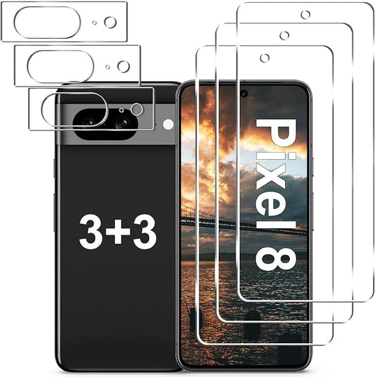 Pixel 8 Screen Protector + Camera Lens Protector, 9H Tempered Glass, by LXXMSXH