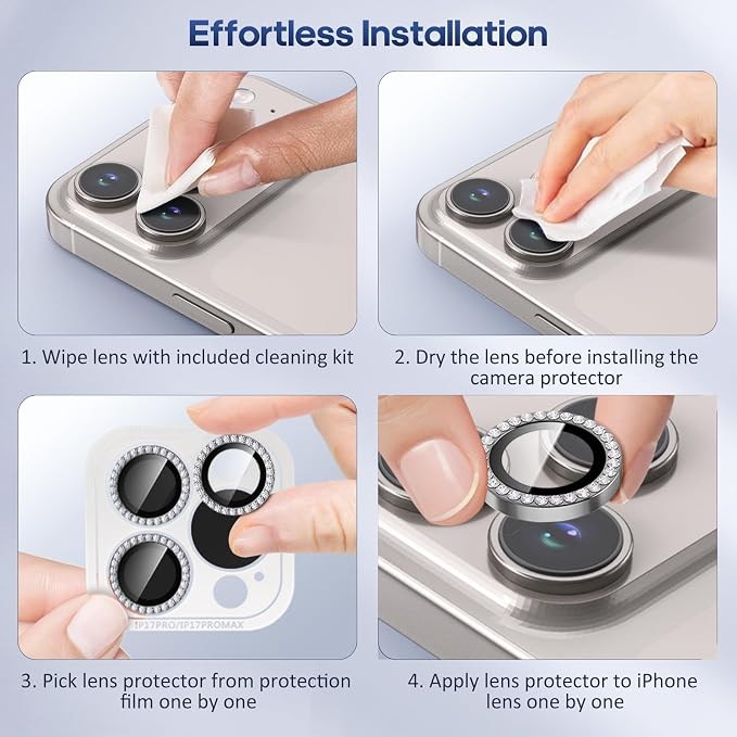 for iPhone 17 Pro / 17 Pro Max Camera Lens Protector Bling, Individual Diamond - Image 7