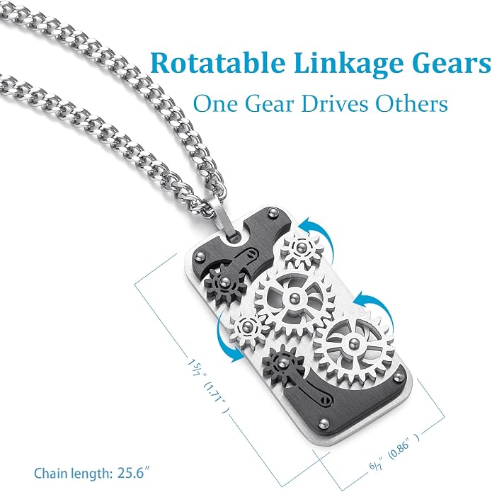Stainless Steel Mechanical Rotatable Gear Pendant Necklace - Image 2