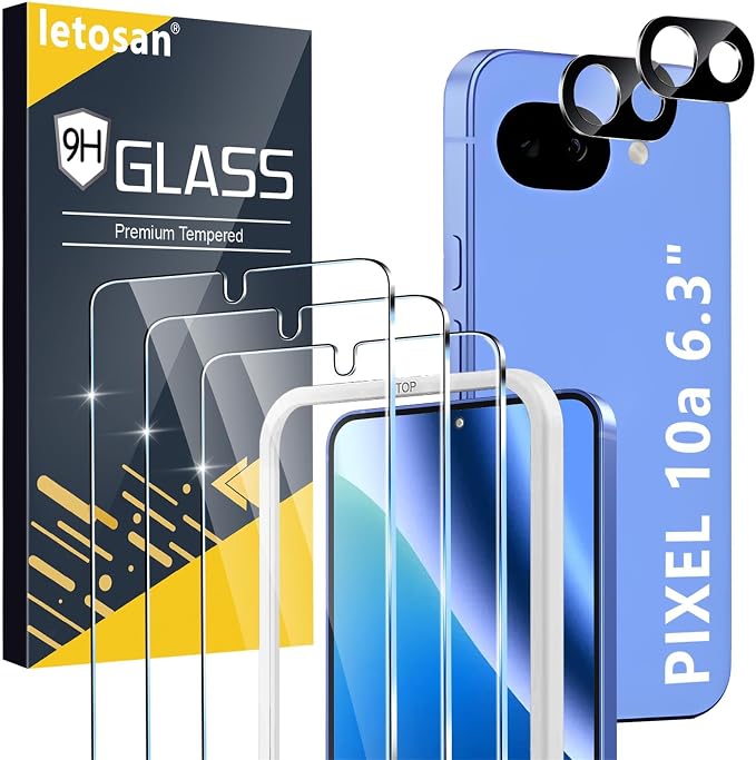 3 Pack for Google Pixel 10a Screen Protector Tempered Glass + 2 Pack Camera by letosan