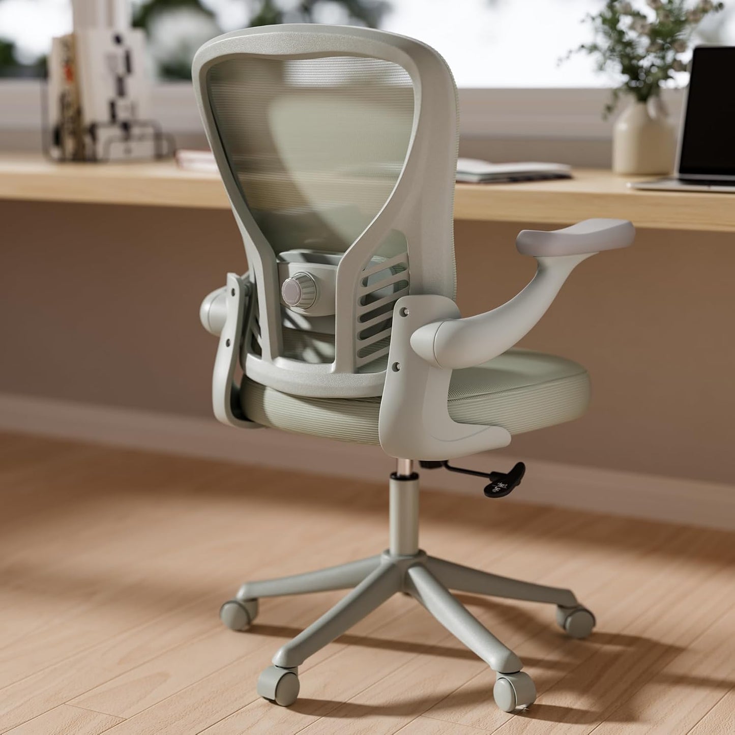 GYI Computer Desk Chair, Ergonomic Office Desk Chairs with Mesh Back, Adjustable Lumbar Support, Height, 3D Flip-up Arms, Wheels, Rocking Function, Grey