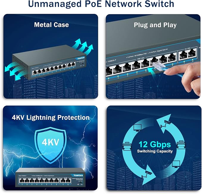 YuanLey 8 Port PoE Switch with 2 Gigabit Uplink, 8 PoE+ Port 100Mbps, 120W - Image 6