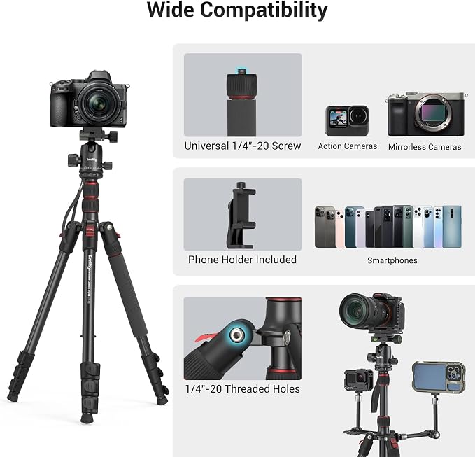 SmallRig Camera Tripod, 360°Ball Head Detachable, Payload 33lb, Adjustable - Image 8