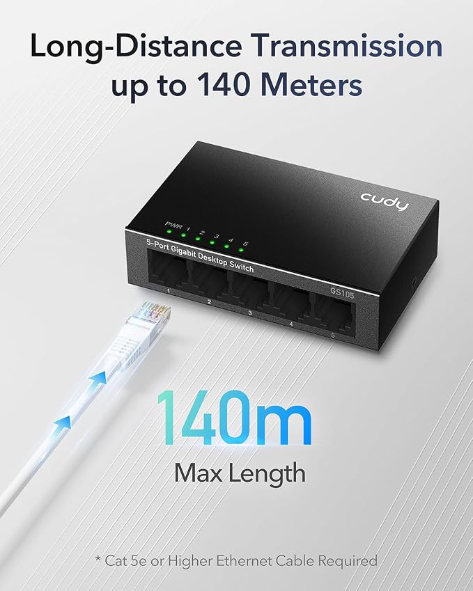 Cudy GS105 5-Port Gigabit Unmanaged Ethernet Switch, Network Hub, Ethernet - Image 3