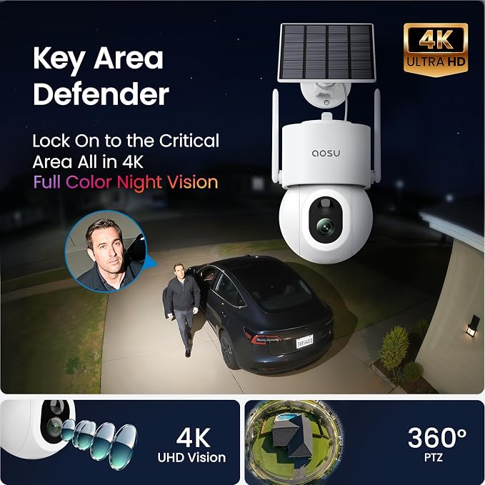 aosu SolarCam D1 Max, 4K Solar Security Cameras Outdoor Wireless, 360° Pan & - Image 2