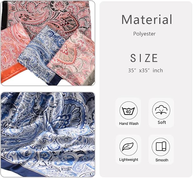 4Pcs Silk Head Scarves for Women Satin Hair Scarf 35”Large Square Bandana Silk - Image 4