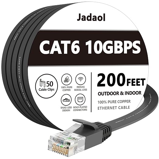 Jadaol Cat 6 Ethernet Cable 200 ft, 10Gbps Support Cat8 Cat7 Network, Flat RJ45 by Jadaol