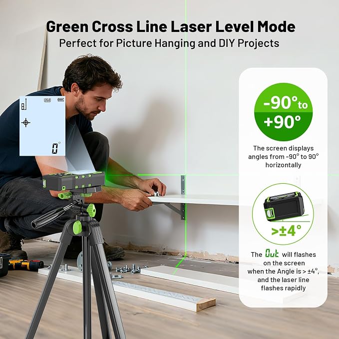 Huepar 3-in-1 Laser Measuring Tool, 400Ft Laser Measure & 33Ft Green Cross Line - Image 6