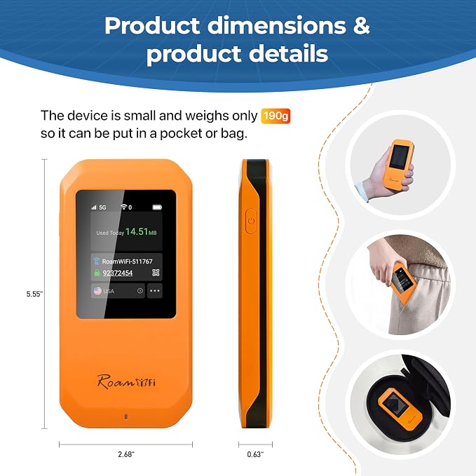 RoamWiFi 5G Mobile Hotspot WiFi6-4nm Chip | 10GB US/CA/MX + 1GB Global Internet - Image 3