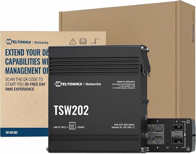 Teltonika TSW202 Industrial Managed PoE+ Ethernet Switch by BoltonTechnical