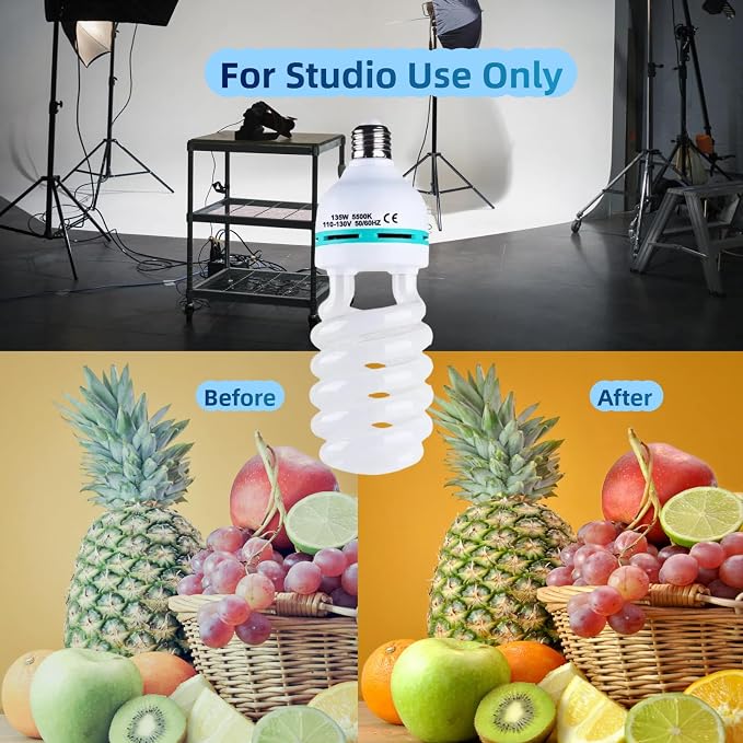 135W Light Bulb 5500K CFL Daylight Spiral Softbox Lighting Kit Bulb in E27/E26 - Image 4