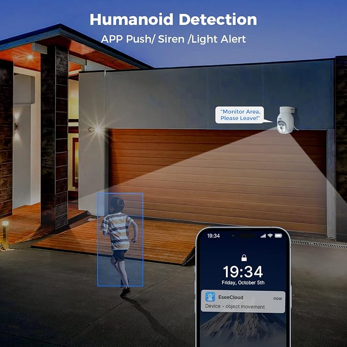Hiseeu 5MP Wireless Outdoor Security Camera, WiFi Surveillance PTZ Camera - Image 3