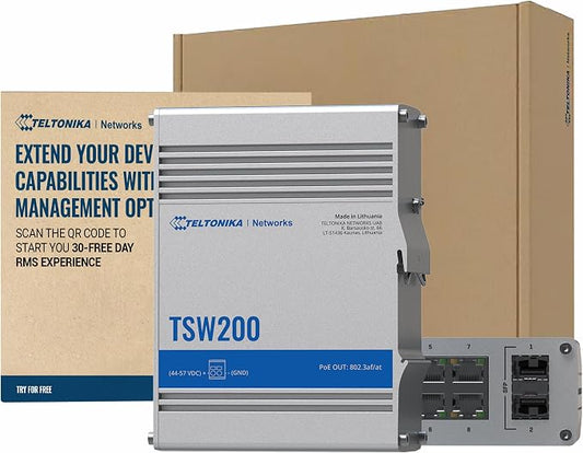 Teltonika TSW200 Industrial PoE+ Unmanaged Ethernet Switch by BoltonTechnical