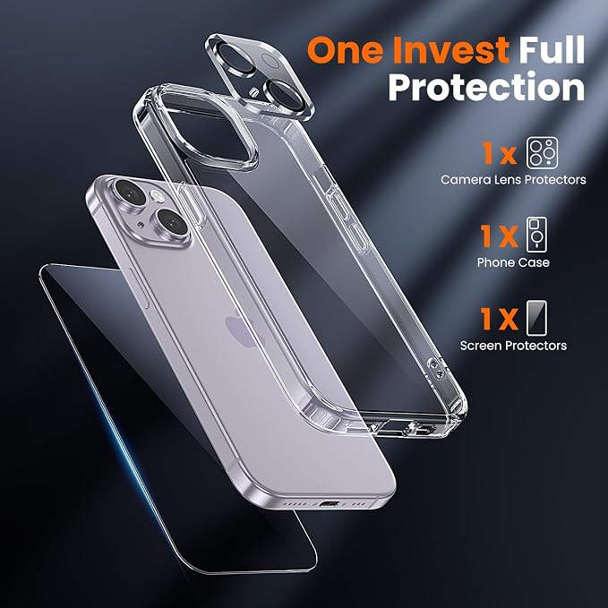 toushion 3 in 1 for iPhone 14 Case Clear, Screen Protector *1 & Camera Lens - Image 2
