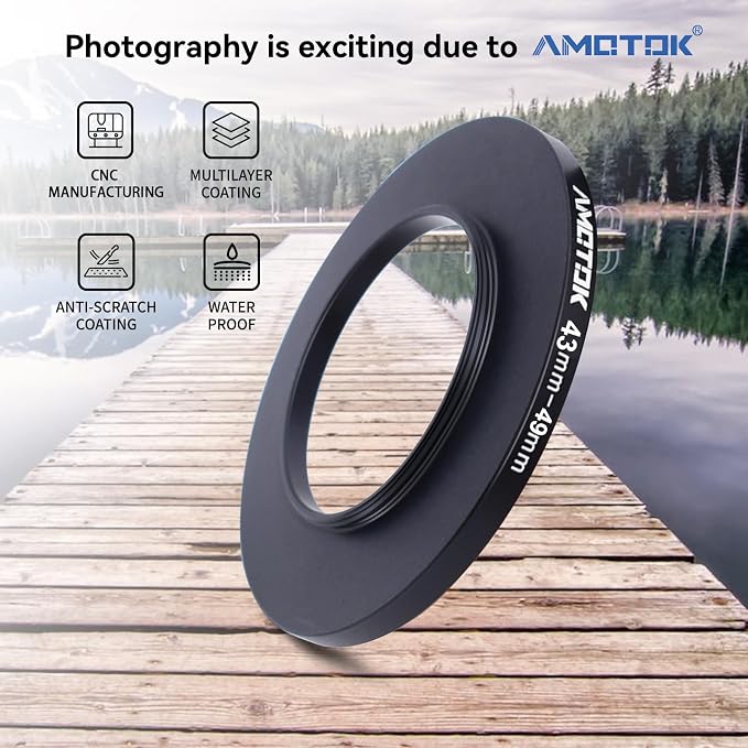 43mm Lens to 49mm Camera Lens Adapter, 43mm to 49mm Filter Step-Up Adapter Ring - Image 2