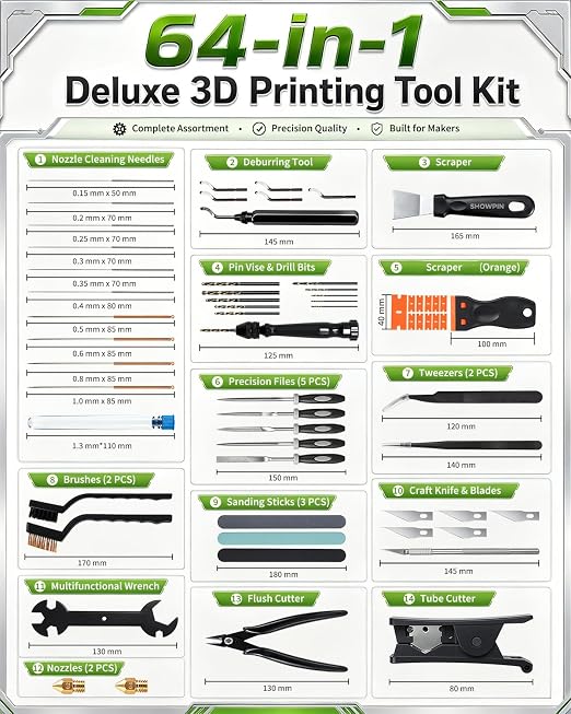 SHOWPIN 64PCS 3D Printer Tools: 3D Printer Accessories & Printing Tools Kit - Image 2