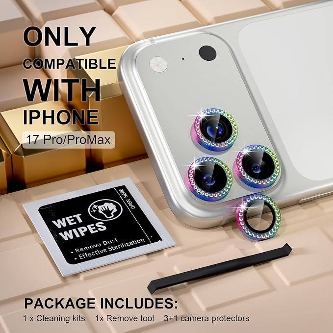 Misea Compatible for iPhone 17 Pro/iPhone 17 Pro Max Camera Lens Protector Bling - Image 2
