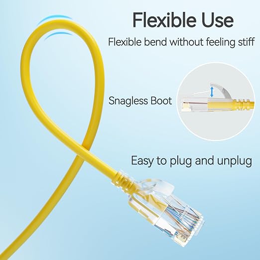 Cat6 Slim Patch Cables 3 Feet 10-Pack Yellow, Cat6a Patch Cables 10Gbps 550MHz - Image 5