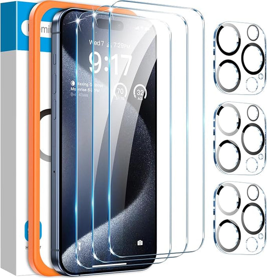 Fotbor [3+3 Pack for iPhone 15 Pro Max Screen Protector by Fotbor