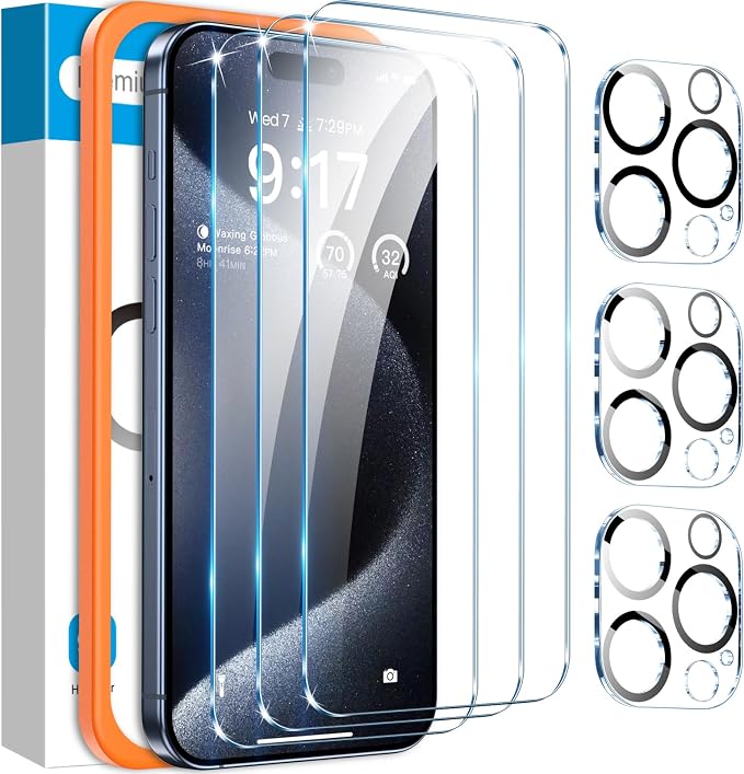 Fotbor [3+3 Pack for iPhone 15 Pro Screen Protector by Fotbor
