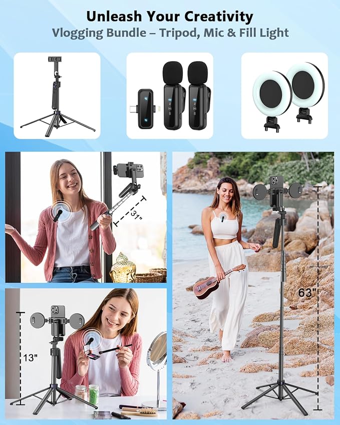 Vlogging Kit for iPhone/Android, 63”Auto Face Tracking Tripod for iPhone - Image 7