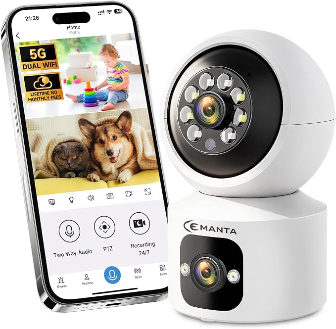 4MP Security Camera Indoor, Free Cloud Storage, Dual-Len Baby & Pet Cam by CEMANTA